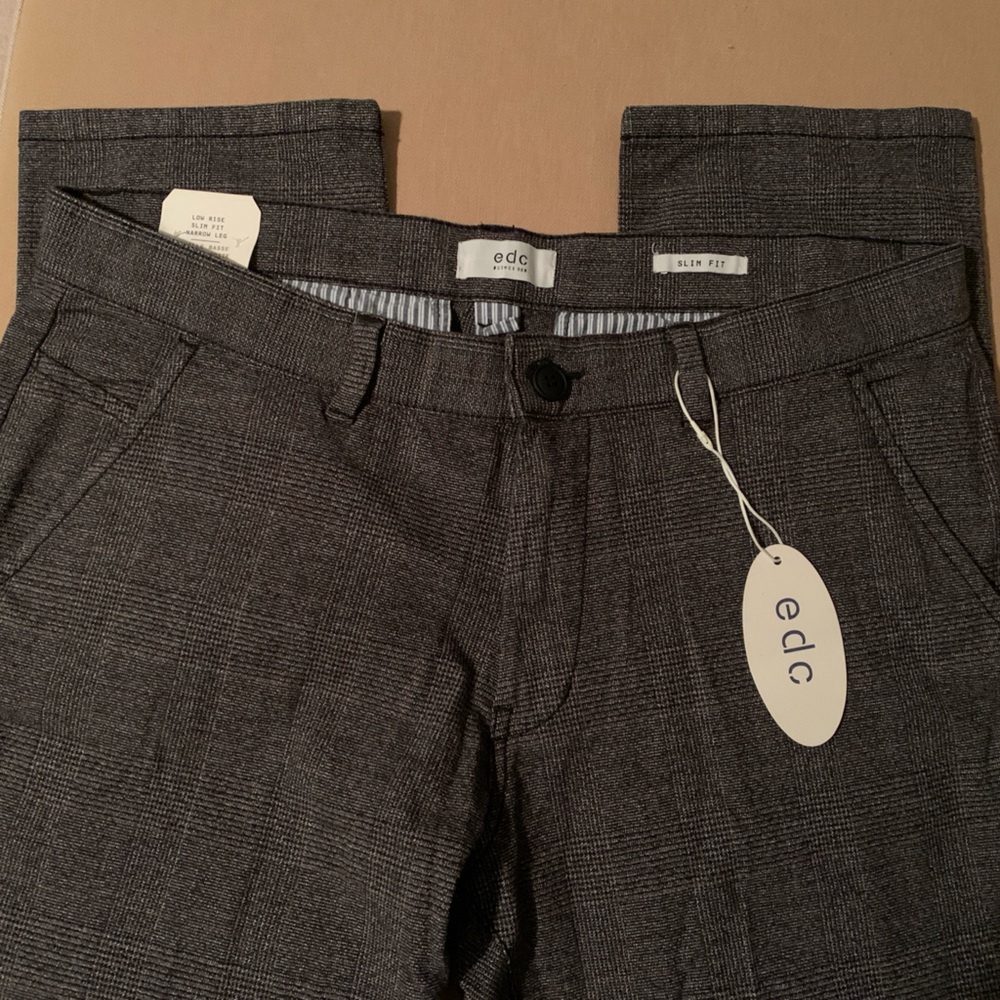 Mens Esprit edc Charcoal Checkered Trousers